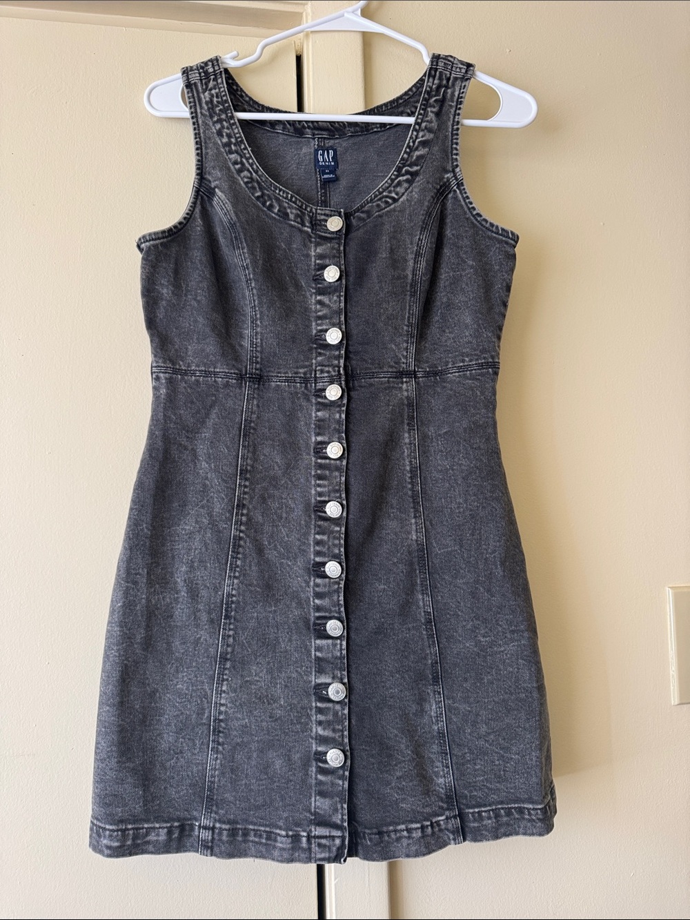 GAP Black Washed Button-Front Mini Dress